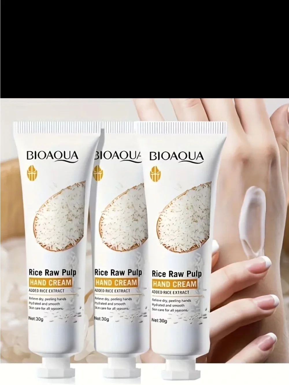 3 Piece Rice Raw Pulp Moisturizing Hand Cream Set 30g Each NEW